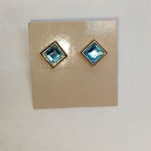 AVON Vintage Dazzle Dots, Simulated Aquamarine, Goldtone, Pierced, NWT NOS